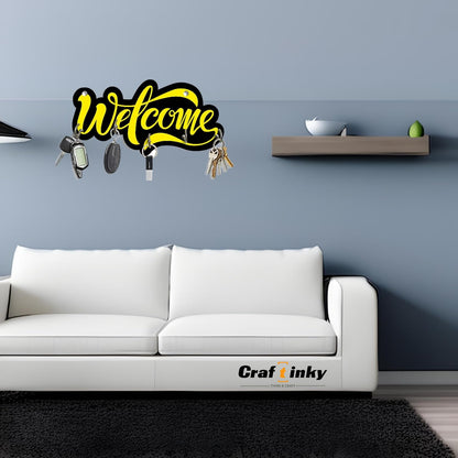"Welcome" Design Key Holder – Engineered Wood Wall Organizer with Inspirational Quote