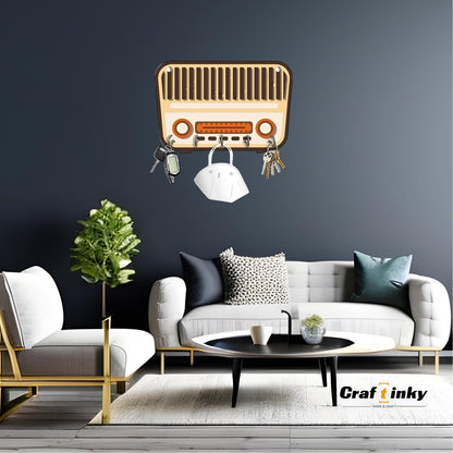 Retro Radio Design Key Holder  Engineered Wood Wall Organizer With Inspirational Quote