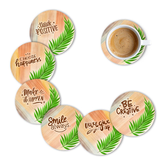 Premium Round Mandala Ethnic Beautiful Wooden Coasters, Diwali Gift, Fit for Tea Cups, Coffee Mugs and Glasses (Set of 6)012
