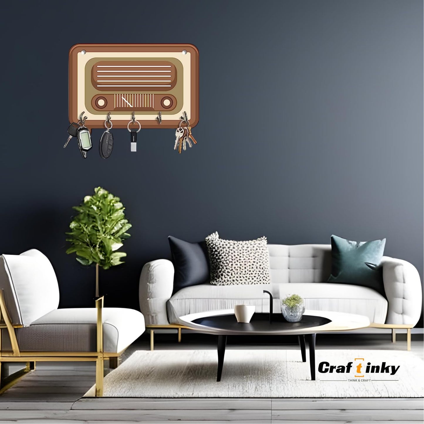 Vintage Radio Design Key Holder  Engineered Wood Wall Organizer With Inspirational Quote