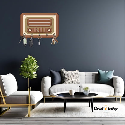 Vintage Radio Design Key Holder  Engineered Wood Wall Organizer With Inspirational Quote