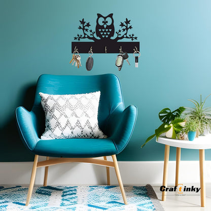 Owl Design Key Holder  Engineered Wood Wall Organizer With Inspirational Quote