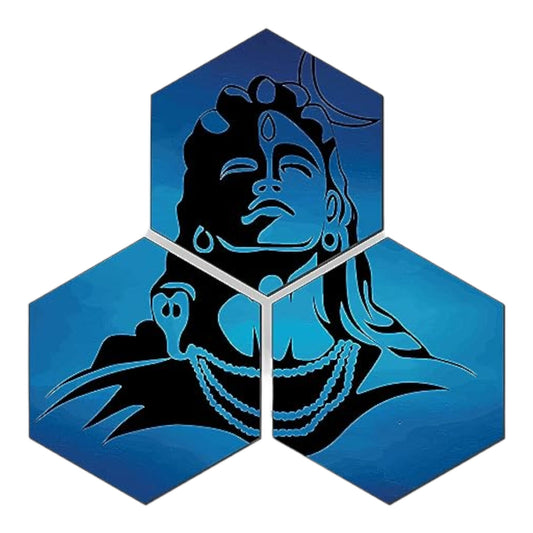 Lord Shiva Hexagon Wall Hanging Set 3 piece Engineered Wood Decor