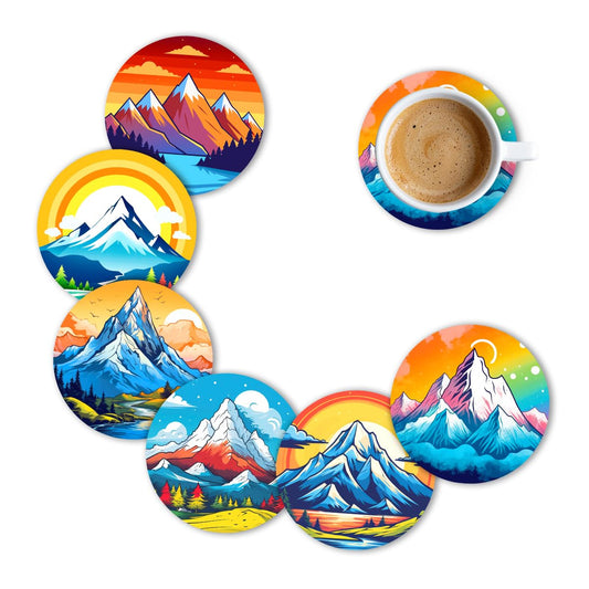 Premium Designer hills Printed Beautiful Wooden Coasters Fit for Tea Cups, Coffee Mugs and Glasses Marble round(3.5X3.5 Inch)(Set of 6)011