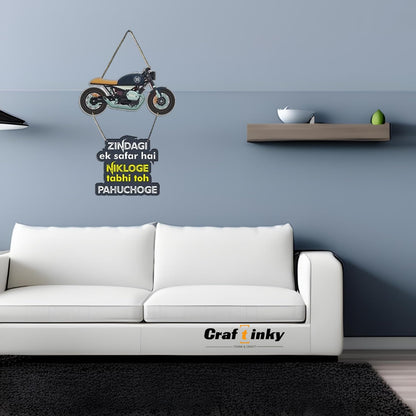 Bike Design Wall Hanging zindagi Ek Safar Hai Quote Engineered Wood Decor