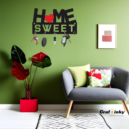 Home Sweet Design Key Holder With Inspirational Quote  Engineered Wood Wall Organizer
