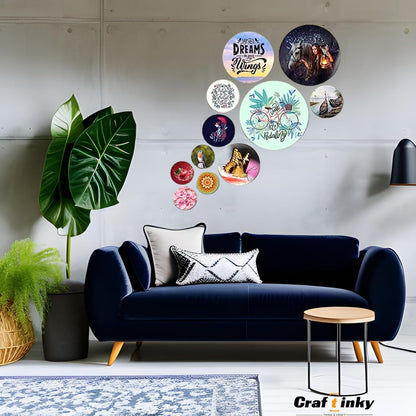 Bird Theme Wall Hanging Set Just Keep Pedaling 11 Piece Round Decor