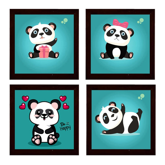 Panda Design Tea Coffee Coaster Set Engineered Wood Drinkware Accessories