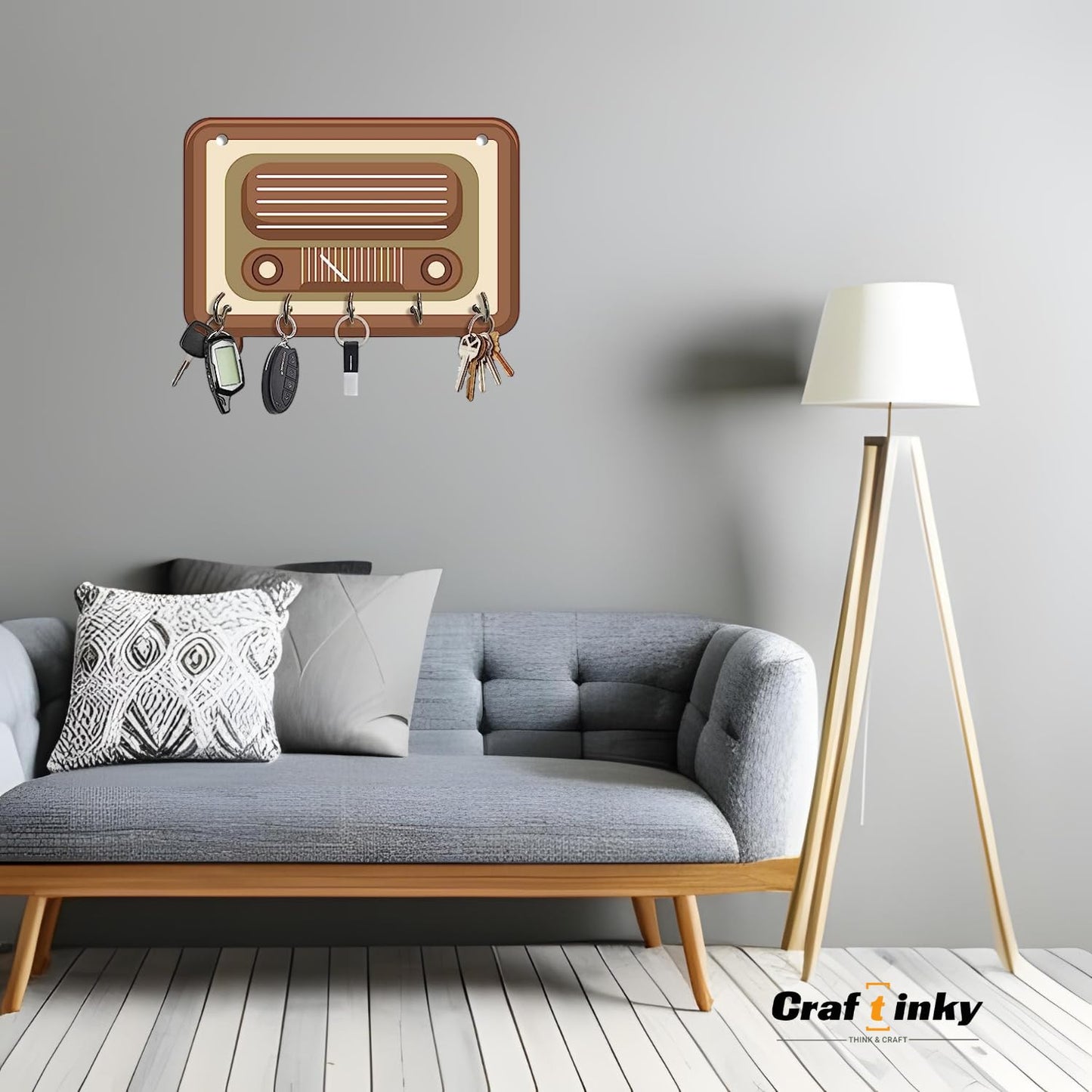 Vintage Radio Design Key Holder  Engineered Wood Wall Organizer With Inspirational Quote
