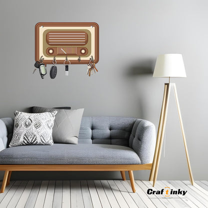 Vintage Radio Design Key Holder  Engineered Wood Wall Organizer With Inspirational Quote