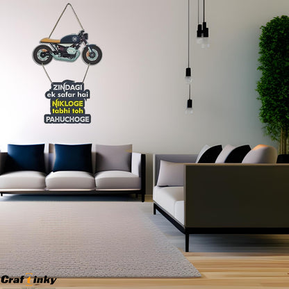 Bike Design Wall Hanging zindagi Ek Safar Hai Quote Engineered Wood Decor