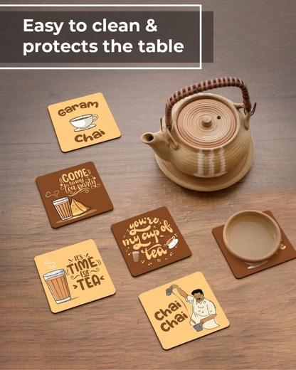 Premium Designer Square Quotes Beautiful Wooden Coasters Fit for Tea Cups, Coffee Mugs and Glasses (Set of 6)015