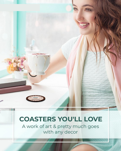Coffee Design Premium Designer Printed Beautiful Wooden Coasters Fit for Tea Cups, Coffee Mugs and Glasses (Set of 6)016