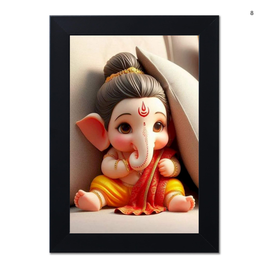 Lord Bal Ganesh Ji Photo Frame | Unique Ganesha Painting Picture for Home Decor, Wall Hanging, Puja Room, Ganpati Ji for Small Office Desk