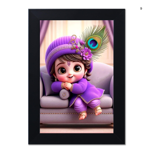 Baby Krishna Photo Frame | Shri Bal Gopal Painting for Pregnant Women | Kanha Ji Poster | Laddu Lord Makhan Chor | Walls Home Bedroom Living Room Decoration Gift