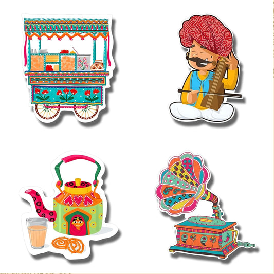 MDF Wooden Fridge Magnets, Set of 4, 7.5 x 6 x 0.5 cm, Attractive Design, Ideal for Gifting - Stylish Decorative Magnets for Your Fridge