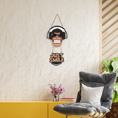 Monkey Design Wall Hanging With Quote just Smile Cheerful Engineered Wood Decor