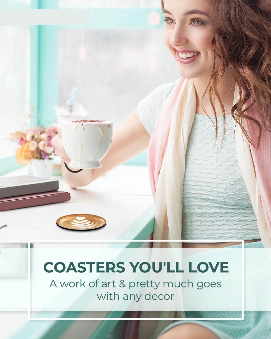 Premium Coffee Designer Printed Beautiful Wooden Coasters Fit for Tea Cups, Coffee Mugs and Glasses Design (Set of 6)017
