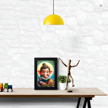 Lord Bal Ganesh Ji Photo Frame | Unique Ganesha Painting Picture for Home Decor, Wall Hanging, Puja Room, Ganpati Ji for Small Office Desk