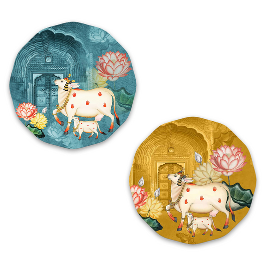 cow Round Shape Wooden Wall Hanging Decor | Decorative Hanging Items for Living Room | Gifts | Modern Wall Decoration Artworks for Home | Door Hanging Designer Painting Art Item