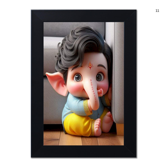 Lord Ganesha Ji Photo Frame for Wall and Pooja, Poster for Pooja, Religious Framed Painting, Laminated God Photo Frames, Wall Decor Photo Frame