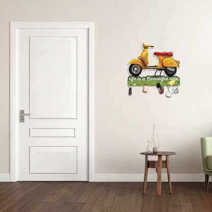 "Life is a Beautiful Ride: Engineered Wood Key Holder with Vintage Scooter Theme"