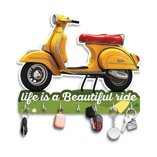 "Life is a Beautiful Ride: Engineered Wood Key Holder with Vintage Scooter Theme"
