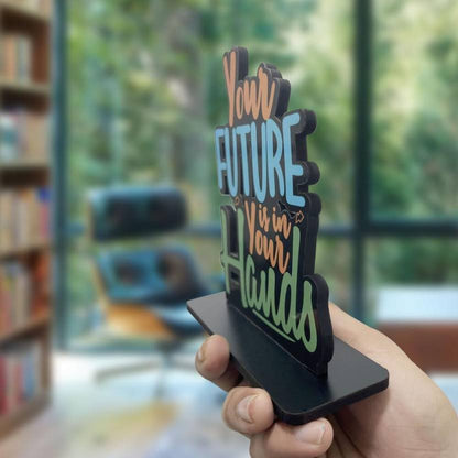 Wooden Inspirational Quote Table Decorative Showpiece - 16 cm  (Wood, Orange, Blue, Green
